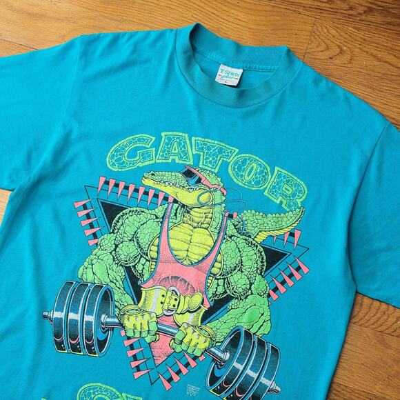 Vintage Gator Gym Bourbon Street New Orleans T-Shirt in Teal Size L‎ 90s Workout - Picture 2 of 5